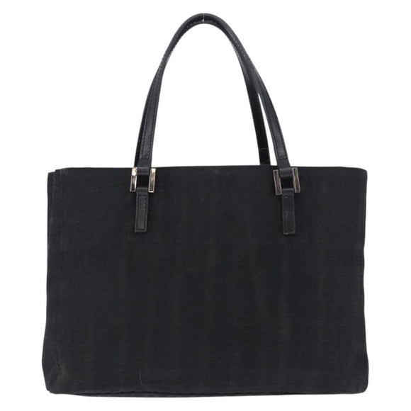 FENDI Zucchino Canvas Hand Bag Black Silver Auth BA15300