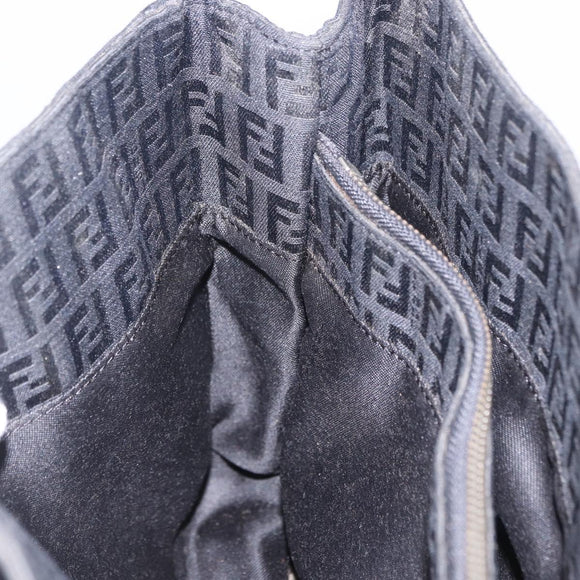FENDI Zucchino Canvas Hand Bag Black Silver Auth BA15300