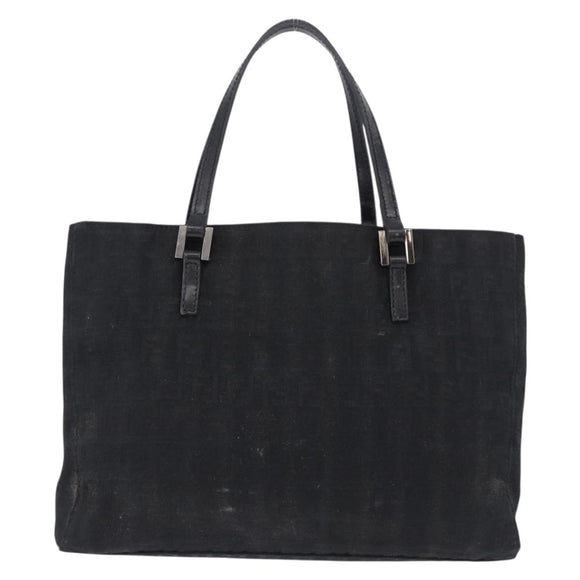 FENDI Zucchino Canvas Hand Bag Black Silver Auth BA15300
