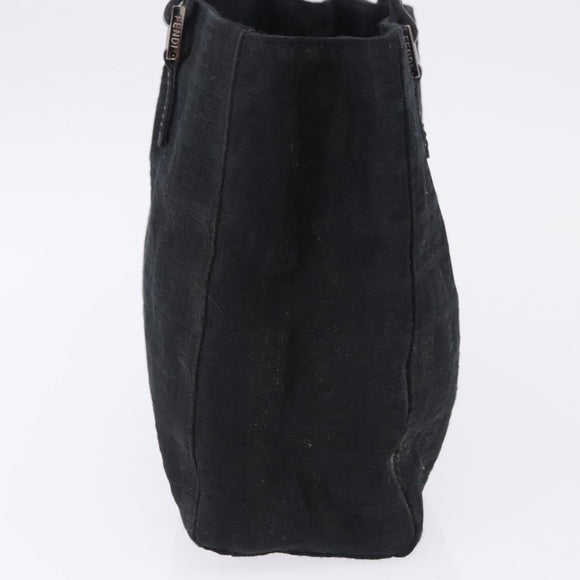 FENDI Zucchino Canvas Hand Bag Black Silver Auth BA15300
