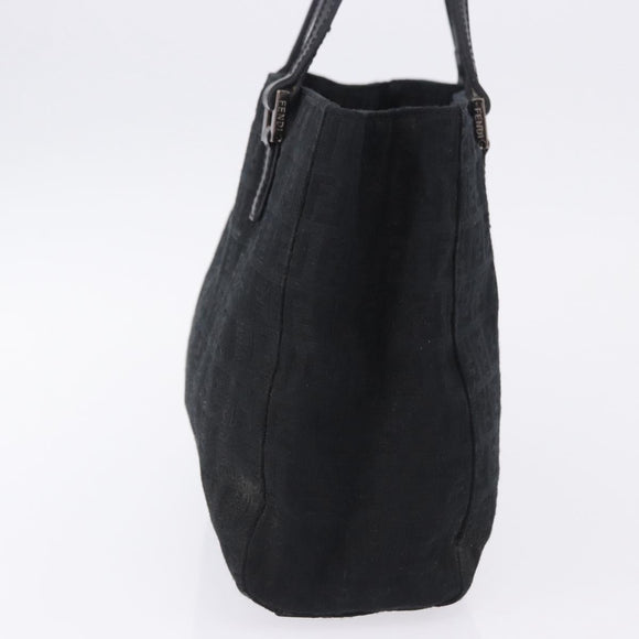 FENDI Zucchino Canvas Hand Bag Black Silver Auth BA15300