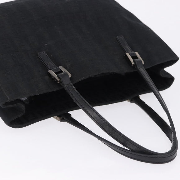 FENDI Zucchino Canvas Hand Bag Black Silver Auth BA15300