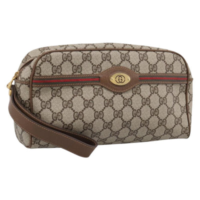 GUCCI GG Supreme Web Sherry Line Clutch Bag PVC Beige 014 904 0020 Auth BA15302