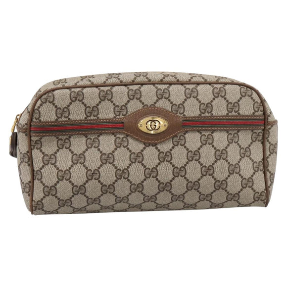 GUCCI GG Supreme Web Sherry Line Clutch Bag PVC Beige 014 904 0020 Auth BA15302