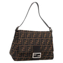 FENDI Zucca Canvas Mamma Baguette Shoulder Bag Brown Silver Auth BA15303V-1
