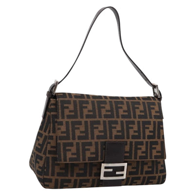 FENDI Zucca Canvas Mamma Baguette Shoulder Bag Brown Silver Auth BA15303V