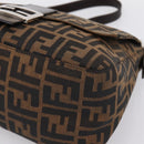 FENDI Zucca Canvas Mamma Baguette Shoulder Bag Brown Silver Auth BA15303V-10