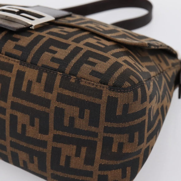 FENDI Zucca Canvas Mamma Baguette Shoulder Bag Brown Silver Auth BA15303V