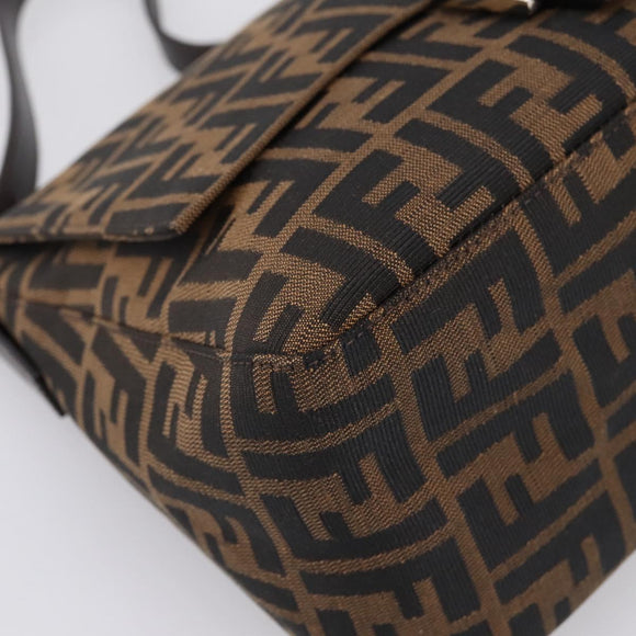 FENDI Zucca Canvas Mamma Baguette Shoulder Bag Brown Silver Auth BA15303V