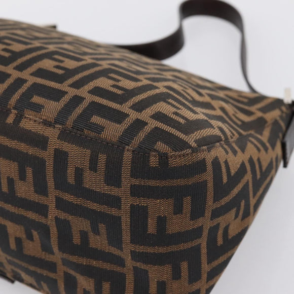 FENDI Zucca Canvas Mamma Baguette Shoulder Bag Brown Silver Auth BA15303V