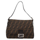 FENDI Zucca Canvas Mamma Baguette Shoulder Bag Brown Silver Auth BA15303V-2