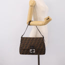 FENDI Zucca Canvas Mamma Baguette Shoulder Bag Brown Silver Auth BA15303V-22