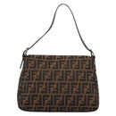 FENDI Zucca Canvas Mamma Baguette Shoulder Bag Brown Silver Auth BA15303V-3