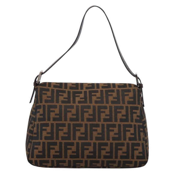 FENDI Zucca Canvas Mamma Baguette Shoulder Bag Brown Silver Auth BA15303V