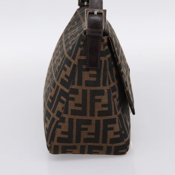 FENDI Zucca Canvas Mamma Baguette Shoulder Bag Brown Silver Auth BA15303V