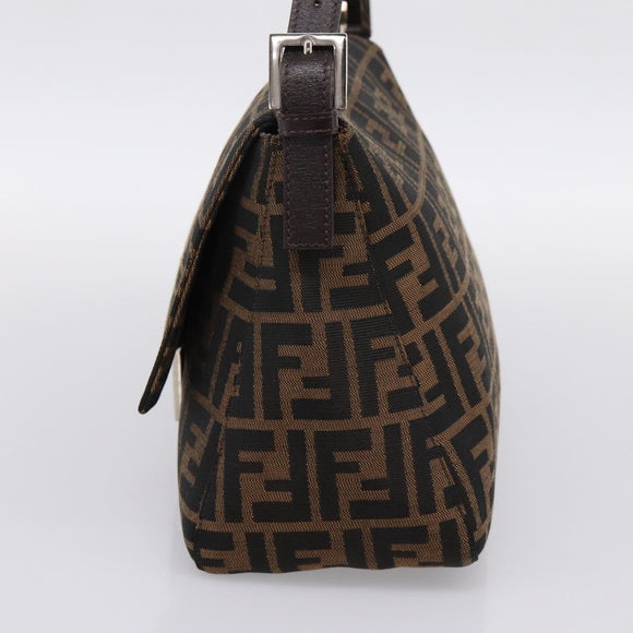 FENDI Zucca Canvas Mamma Baguette Shoulder Bag Brown Silver Auth BA15303V