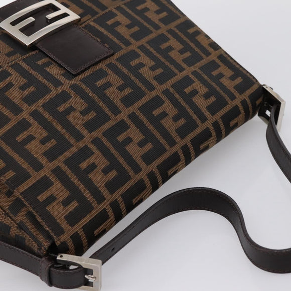 FENDI Zucca Canvas Mamma Baguette Shoulder Bag Brown Silver Auth BA15303V
