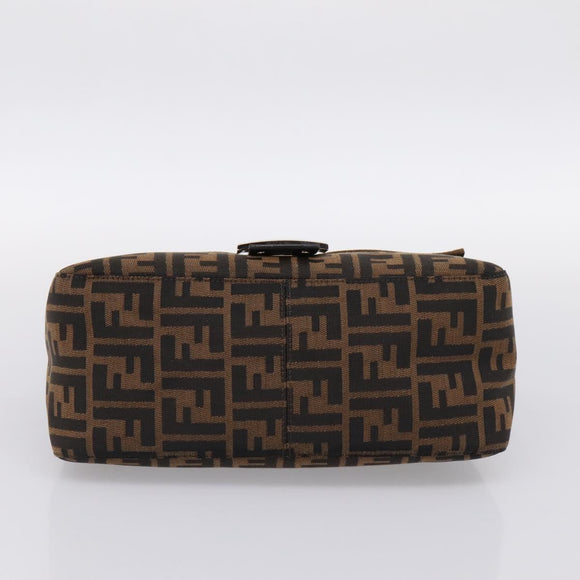 FENDI Zucca Canvas Mamma Baguette Shoulder Bag Brown Silver Auth BA15303V
