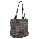 FENDI Zucchino Canvas Hand Bag Navy Silver Auth BA15304-1