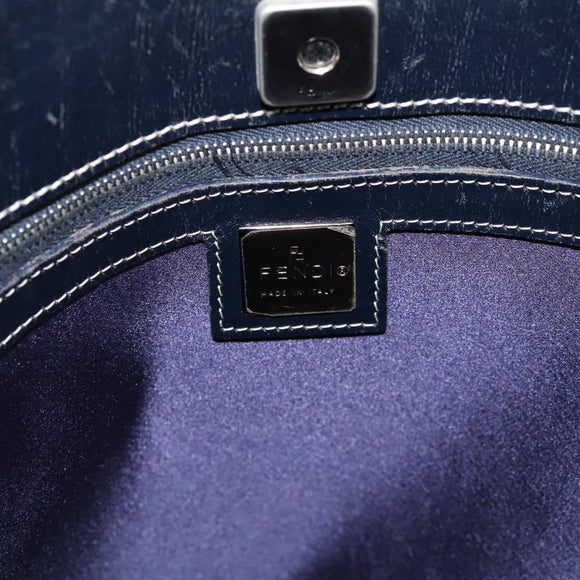 FENDI Zucchino Canvas Hand Bag Navy Silver Auth BA15304