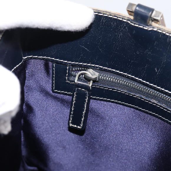 FENDI Zucchino Canvas Hand Bag Navy Silver Auth BA15304