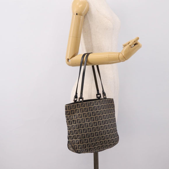 FENDI Zucchino Canvas Hand Bag Navy Silver Auth BA15304