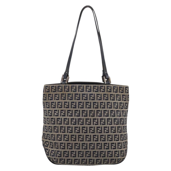 FENDI Zucchino Canvas Hand Bag Navy Silver Auth BA15304