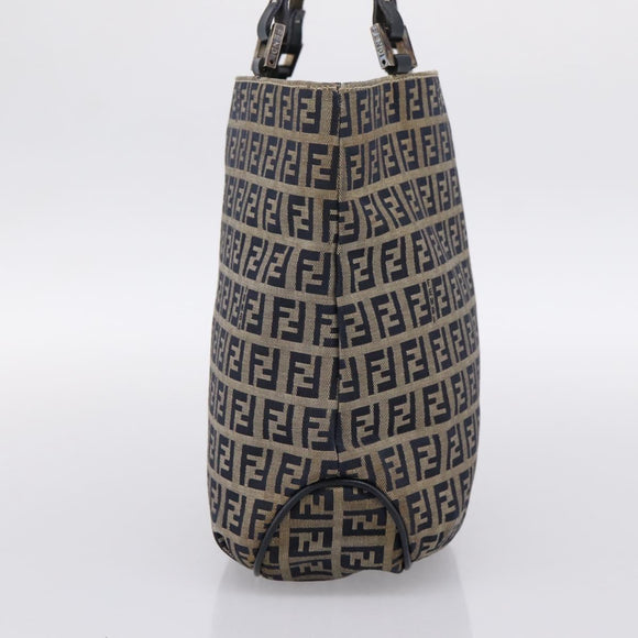 FENDI Zucchino Canvas Hand Bag Navy Silver Auth BA15304