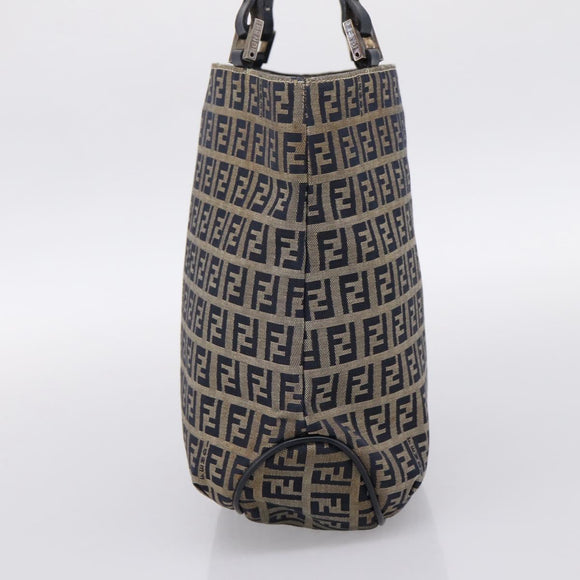 FENDI Zucchino Canvas Hand Bag Navy Silver Auth BA15304