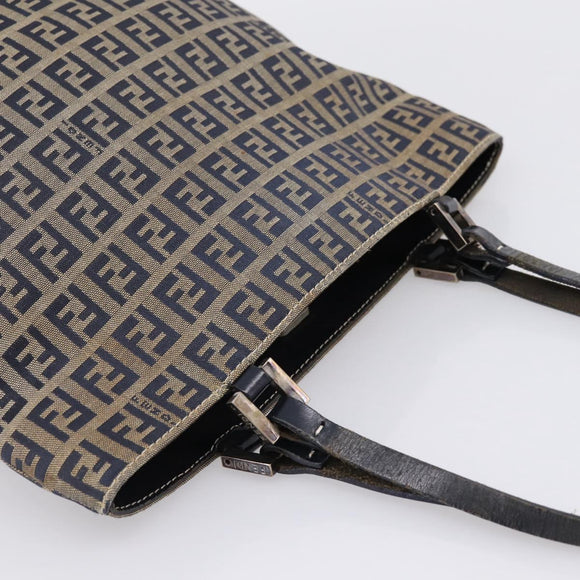 FENDI Zucchino Canvas Hand Bag Navy Silver Auth BA15304