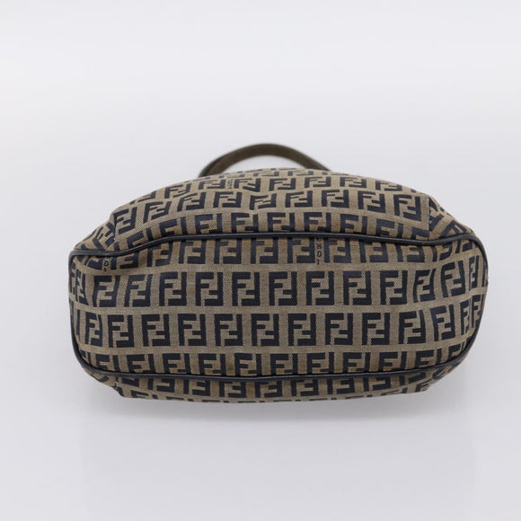 FENDI Zucchino Canvas Hand Bag Navy Silver Auth BA15304