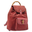 GUCCI Bamboo Backpack Suede Red Gold Tone 003 1705 0030 Auth BA15308-1
