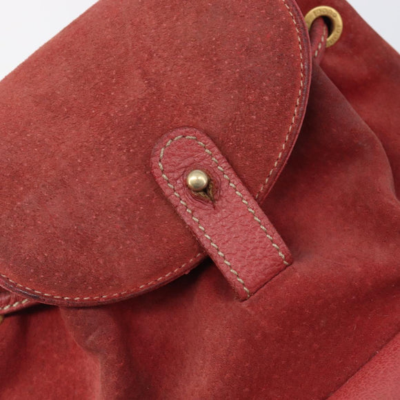 GUCCI Bamboo Backpack Suede Red Gold Tone 003 1705 0030 Auth BA15308