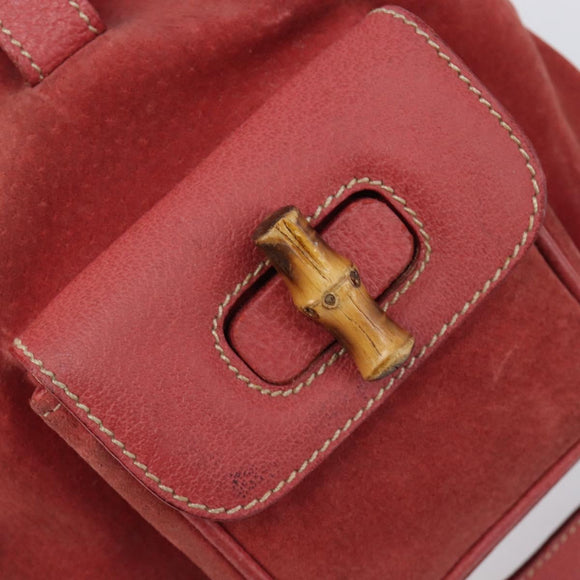 GUCCI Bamboo Backpack Suede Red Gold Tone 003 1705 0030 Auth BA15308
