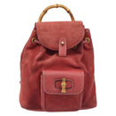 GUCCI Bamboo Backpack Suede Red Gold Tone 003 1705 0030 Auth BA15308-13