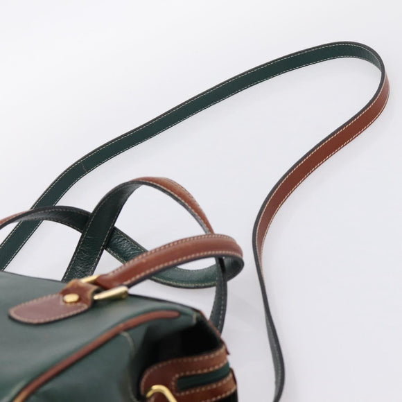 BALLY Hand Bag Leather 2way Green Gold Tone Auth BA15313