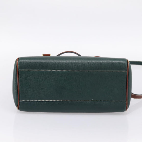 BALLY Hand Bag Leather 2way Green Gold Tone Auth BA15313