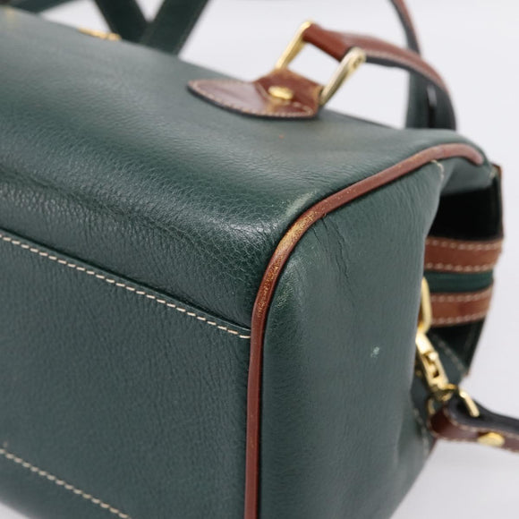 BALLY Hand Bag Leather 2way Green Gold Tone Auth BA15313