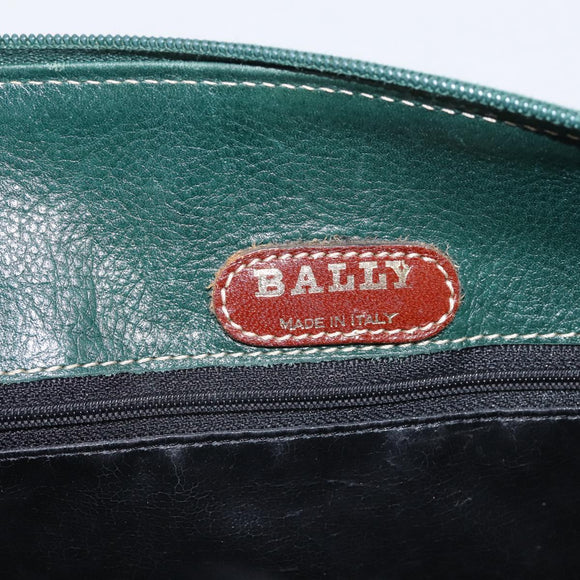 BALLY Hand Bag Leather 2way Green Gold Tone Auth BA15313