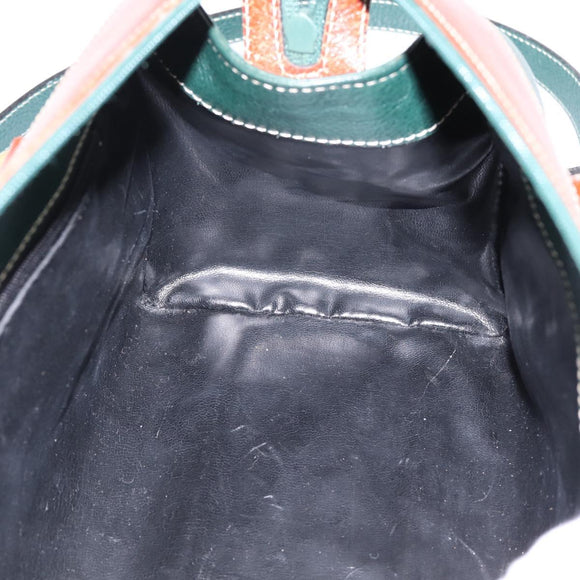 BALLY Hand Bag Leather 2way Green Gold Tone Auth BA15313