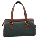 BALLY Hand Bag Leather 2way Green Gold Tone Auth BA15313-13