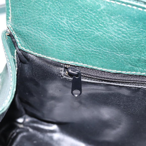 BALLY Hand Bag Leather 2way Green Gold Tone Auth BA15313
