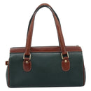 BALLY Hand Bag Leather 2way Green Gold Tone Auth BA15313-2