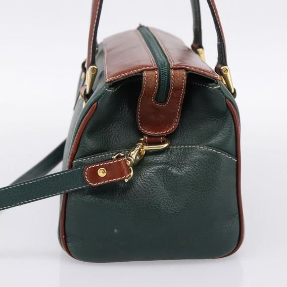 BALLY Hand Bag Leather 2way Green Gold Tone Auth BA15313