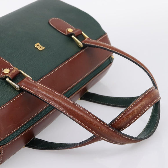 BALLY Hand Bag Leather 2way Green Gold Tone Auth BA15313