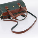 BALLY Hand Bag Leather 2way Green Gold Tone Auth BA15313-8