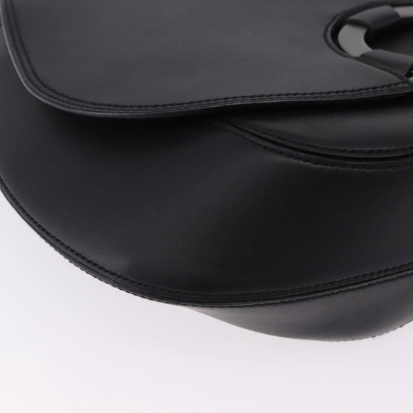 Salvatore Ferragamo Gancini Hand Bag Leather Black Silver Auth BA15316A
