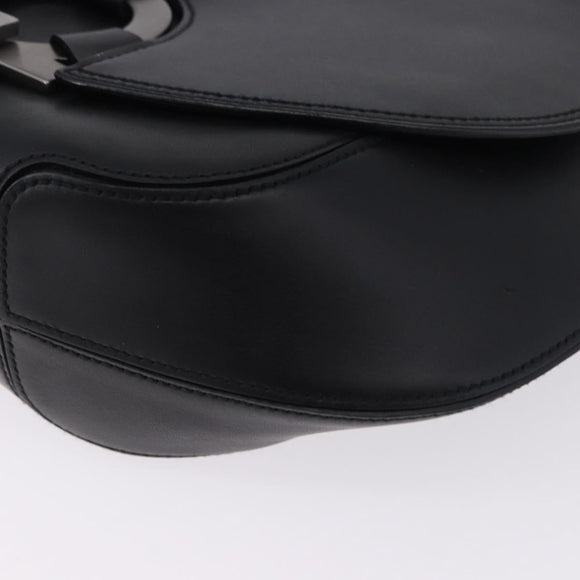Salvatore Ferragamo Gancini Hand Bag Leather Black Silver Auth BA15316A