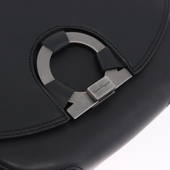Salvatore Ferragamo Gancini Hand Bag Leather Black Silver Auth BA15316A