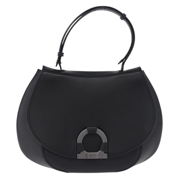Salvatore Ferragamo Gancini Hand Bag Leather Black Silver Auth BA15316A